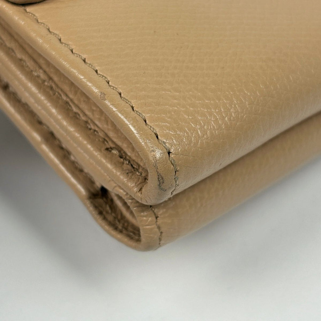Chanel Coco Button Trifold Wallet CC Logo Hook Leather Beige — view 3