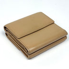 Chanel Coco Button Trifold Wallet CC Logo Hook Leather Beige — view 2