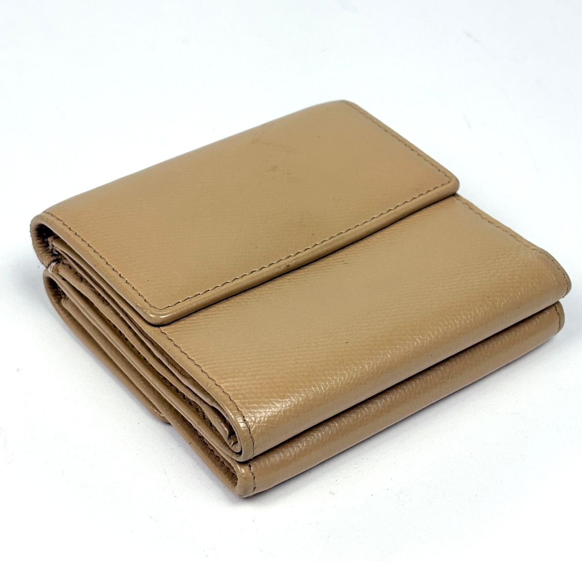 Chanel Coco Button Trifold Wallet CC Logo Hook Leather Beige — view 2
