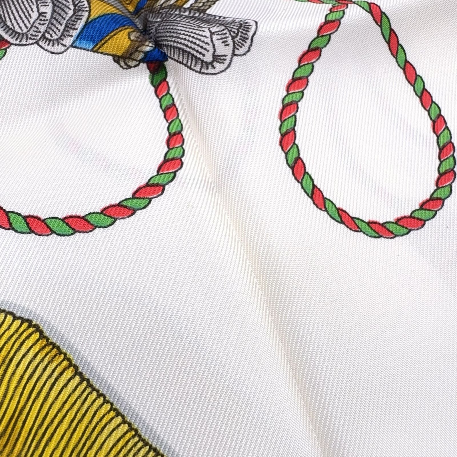 Hermes Re Tambour Carre 90 Silk White Multicolor Red Scarf — view 8