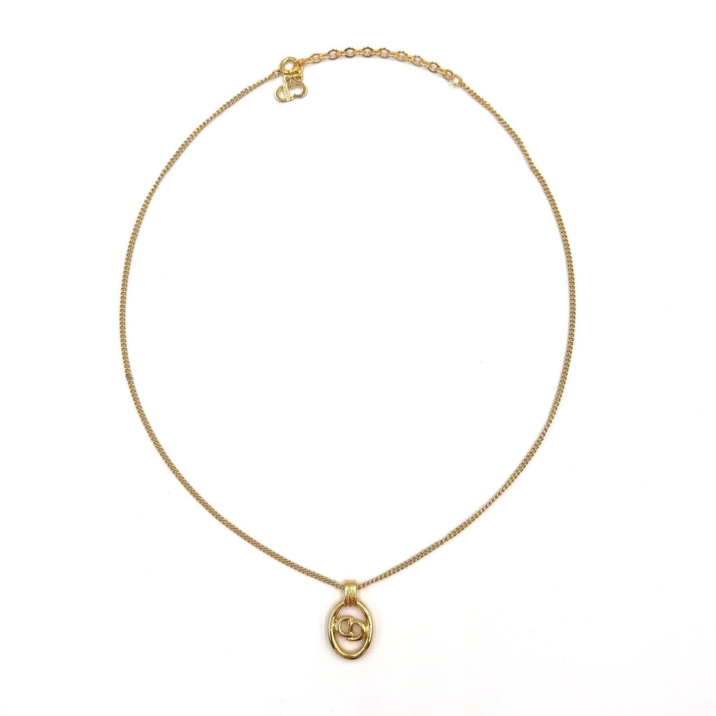 Dior CD Logo Oval Frame Gold Plated Necklace — view 3