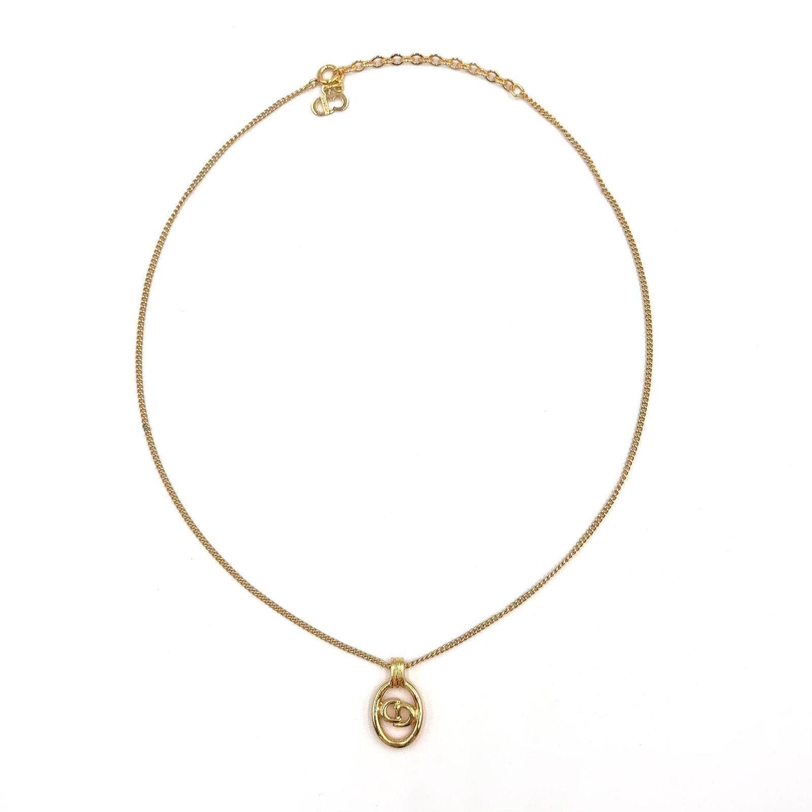 Dior CD Logo Oval Frame Gold Plated Necklace — view 3