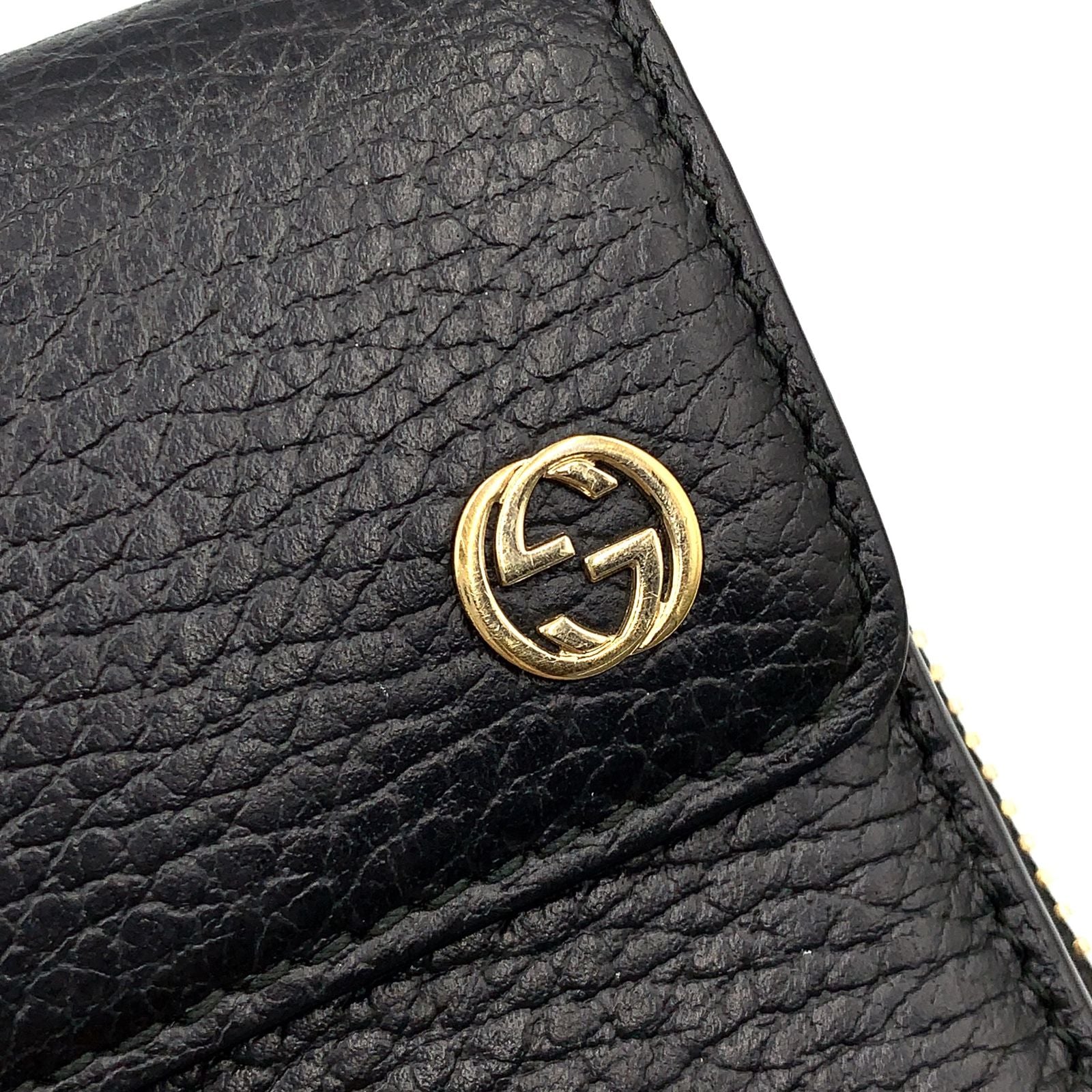 Gucci Interlocking Trifold Leather Black Wallet Gold — view 7