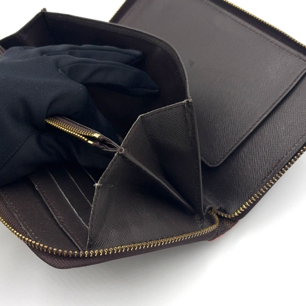 Louis Vuitton Zippy Organizer Damier Ebene Leather Brown Round Wallet Gold — view 7