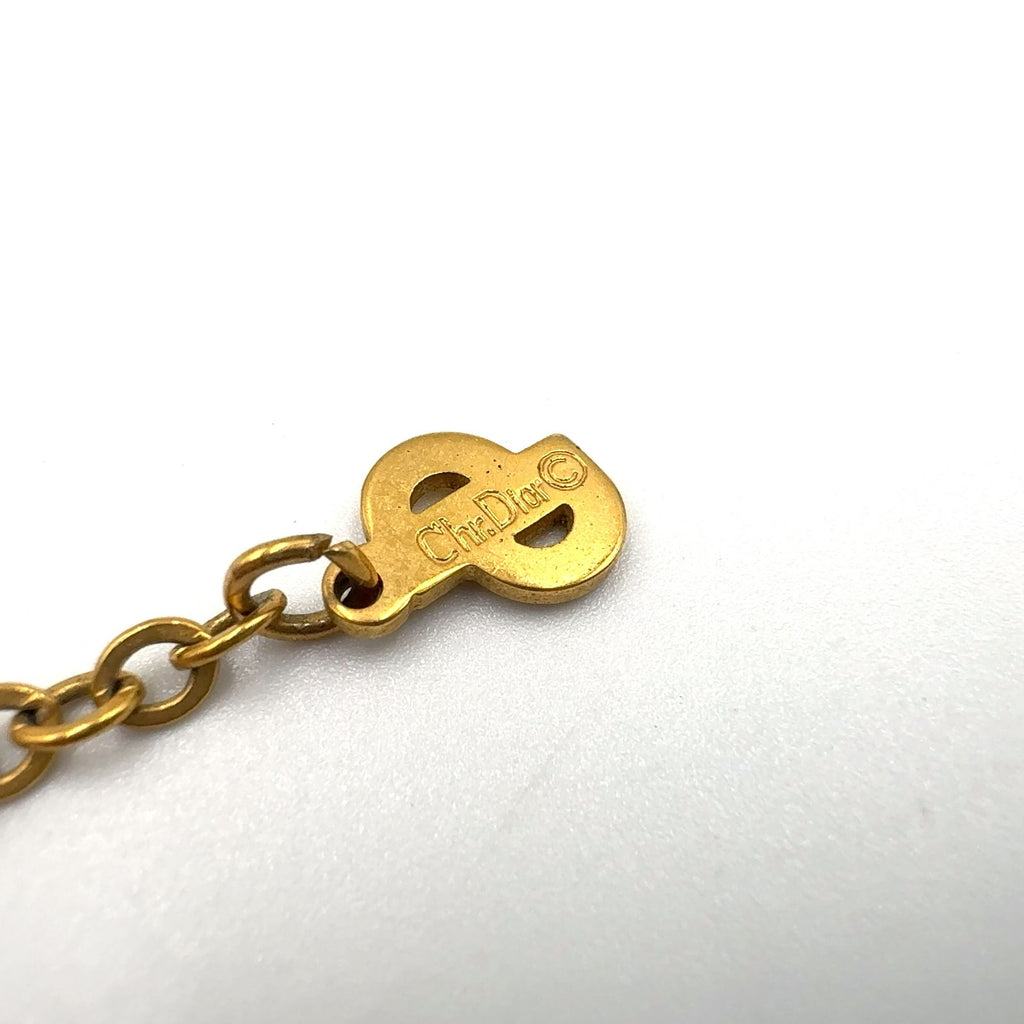 Dior CD Logo Rhinestone Gold Necklace — view 4