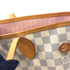 Louis Vuitton Neverfull Damier Azur Rose Velours Initial Leather White Light — view 7