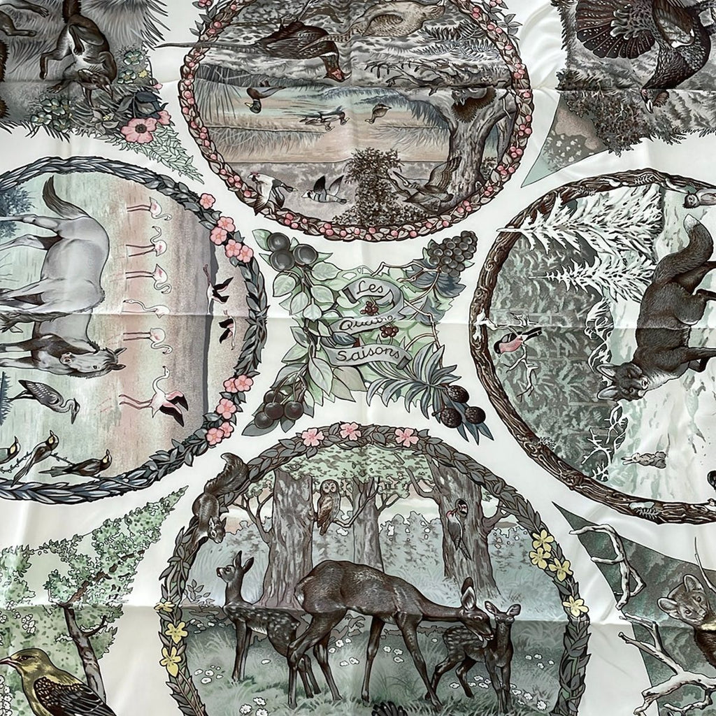 Hermes Scarf Carre 90 Ivory Pink Multi les Quatre Saisons — view 4
