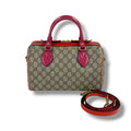 Gucci GG Supreme Canvas 2-Way Small Boston Bag Ebony Hibiscus Red New Rosette