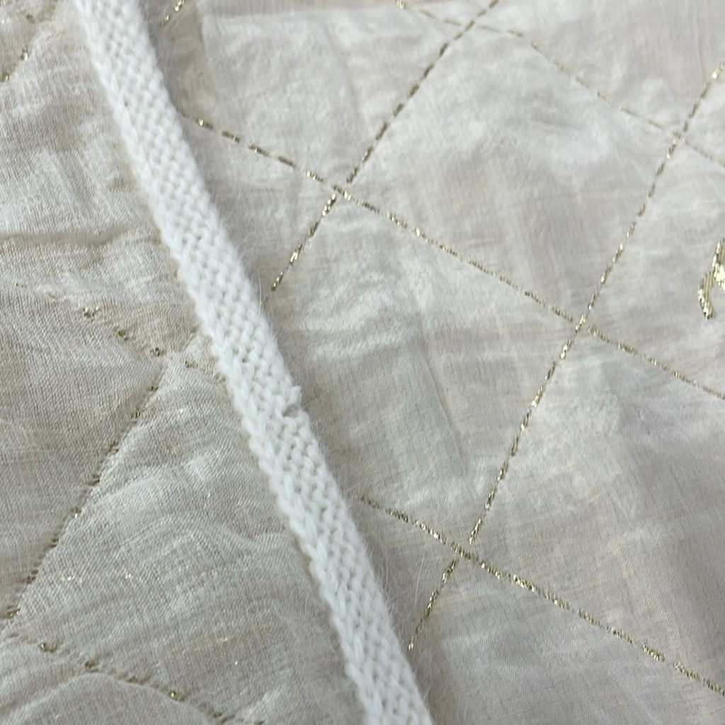 Chanel Scarf Ivory Gold Fur CC Logo Quilted Wool Cashmere Angora — view 5