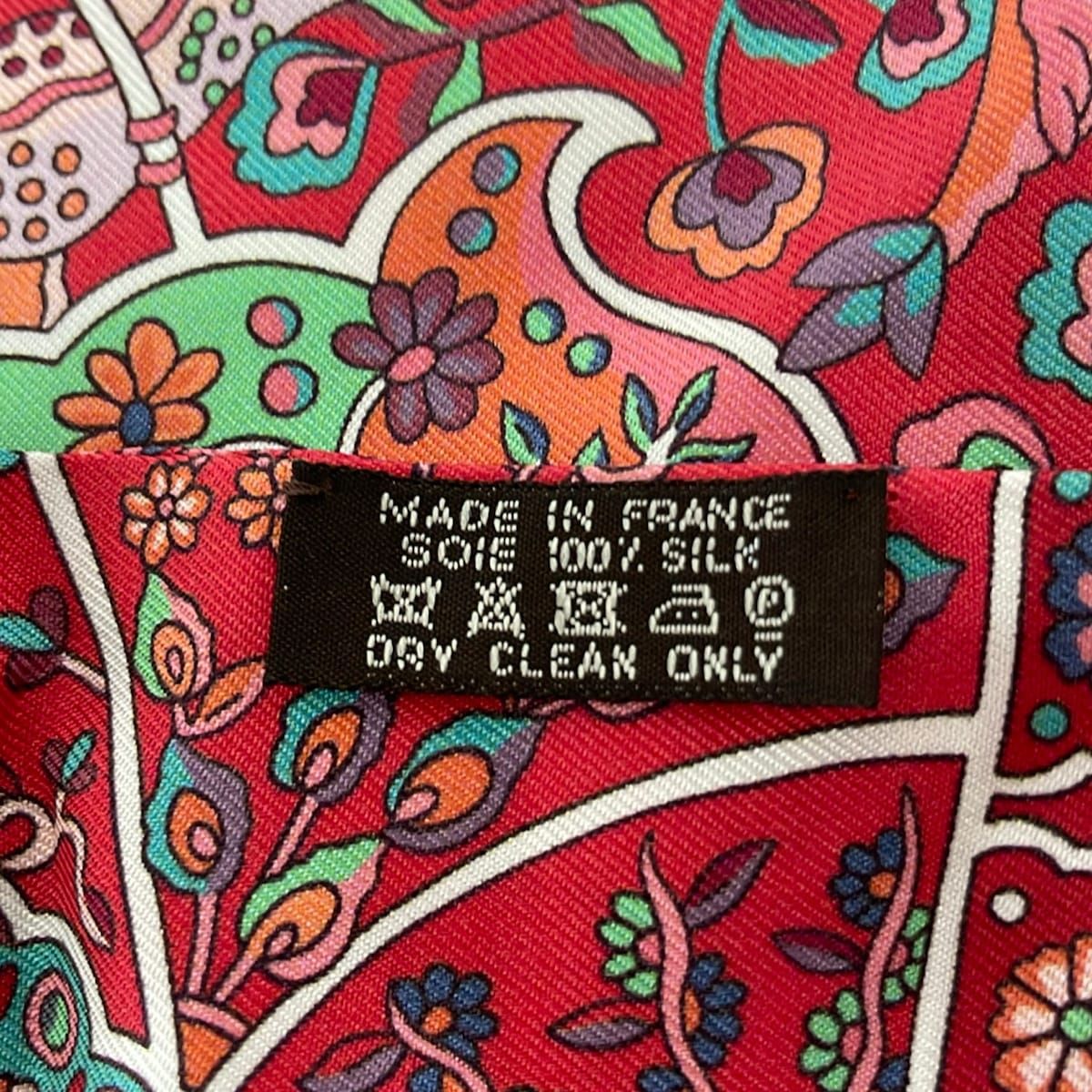 Hermes Scarf Twill Red Multi Ribbon Au Pays Des Oiseaux Fleurs — view 3