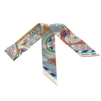 Hermes Scarf Twill Ivory Light Blue Multi Ribbon les Murmures de la Foret