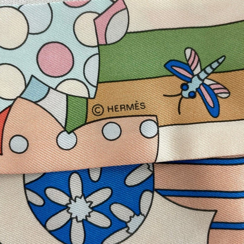 Hermes Scarf Twill Ivory Light Blue Multi Ribbon les Murmures de la Foret — view 2