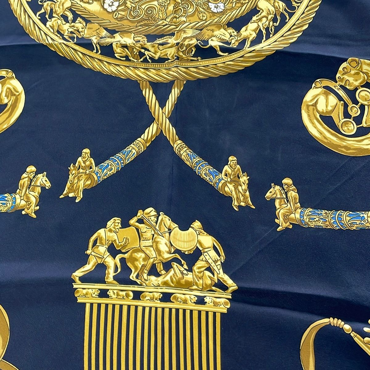 Hermes Scarf Carre 90 Black Yellow Multi les Cavaliers D'or — view 7