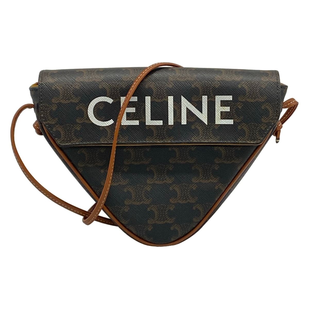 Celine Shoulder Bag Triomphe Triangle Dark Brown White