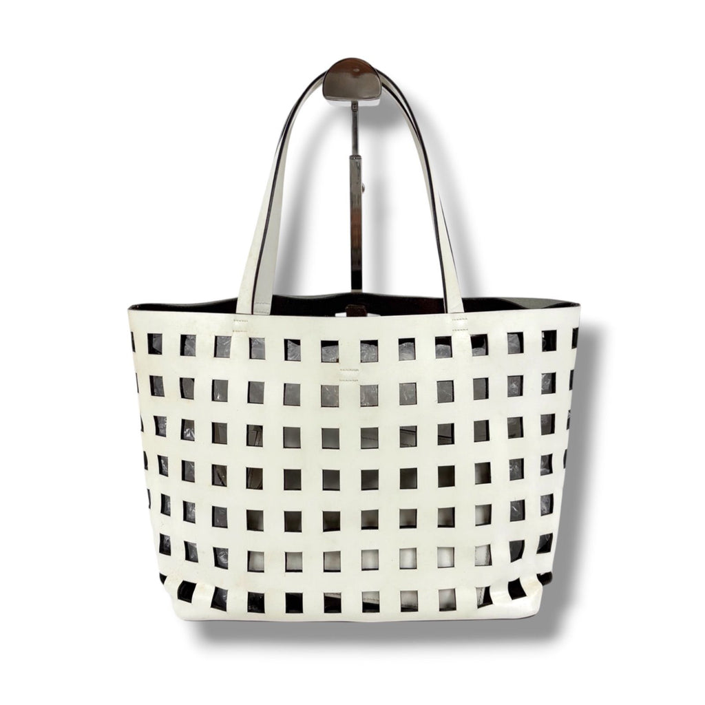 Prada Perforated Leather Mini Tote with Pouch Mirror Calf White — view 3