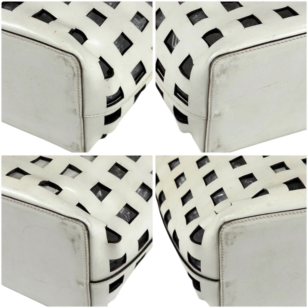 Prada Perforated Leather Mini Tote with Pouch Mirror Calf White — view 6