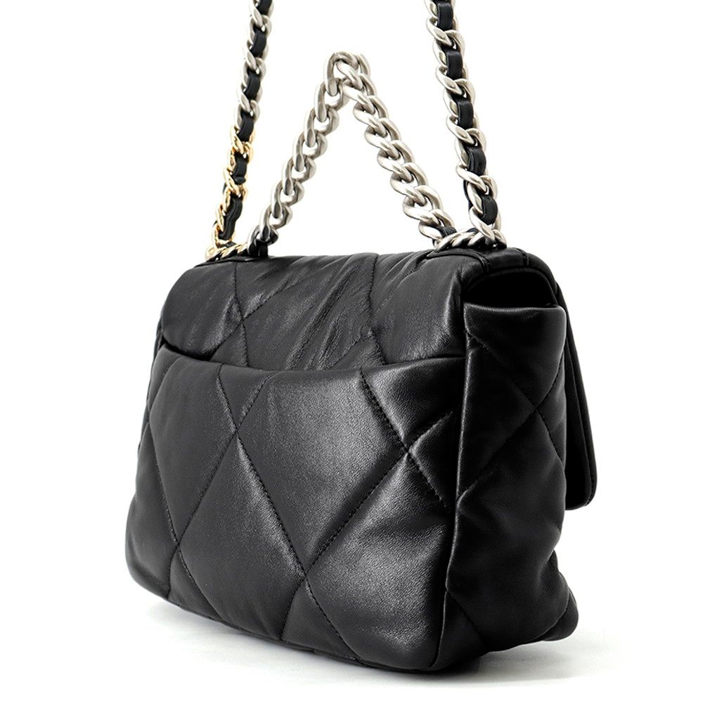 Chanel Chain Shoulder Bag 19 Flap CC Logo Lambskin Black — view 2