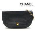 Chanel CC Logo Half Moon Turnlock Leather Chain Shoulder Bag Black