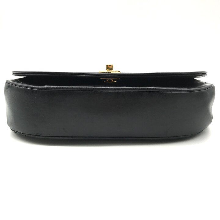 Chanel CC Logo Half Moon Turnlock Leather Chain Shoulder Bag Black — view 3
