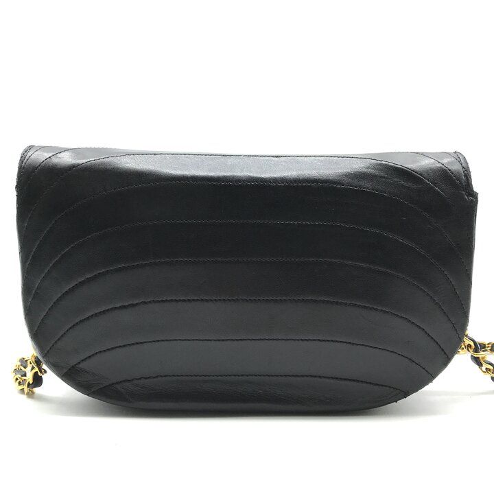 Chanel CC Logo Half Moon Turnlock Leather Chain Shoulder Bag Black — view 2