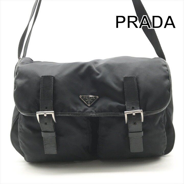 Prada Nylon Tessuto Triangle Logo Shoulder Bag Black Purse