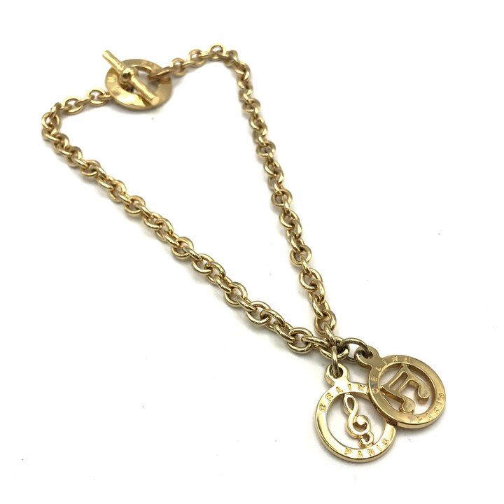 Celine Vintage Chain Necklace Musical Note Circle Gold — view 2