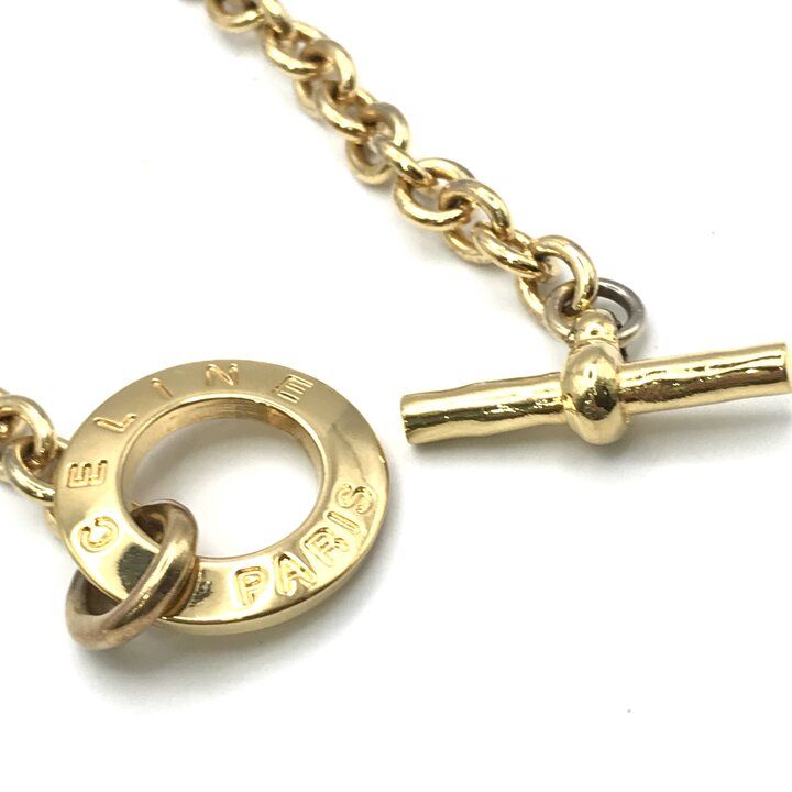 Celine Vintage Chain Necklace Musical Note Circle Gold — view 5