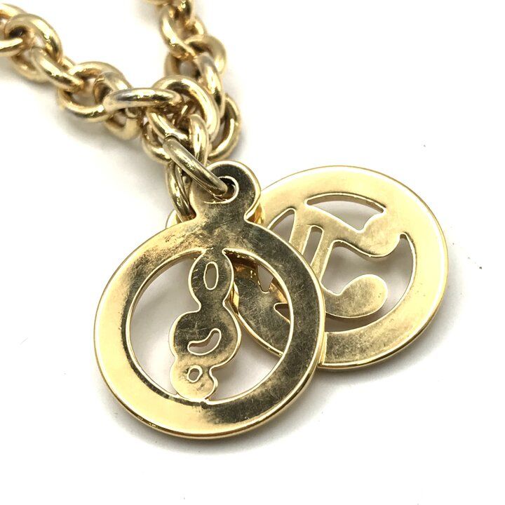 Celine Vintage Chain Necklace Musical Note Circle Gold — view 3