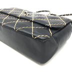 Chanel CC Logo Wild Stitch Chain Shoulder Bag Leather Black — view 5