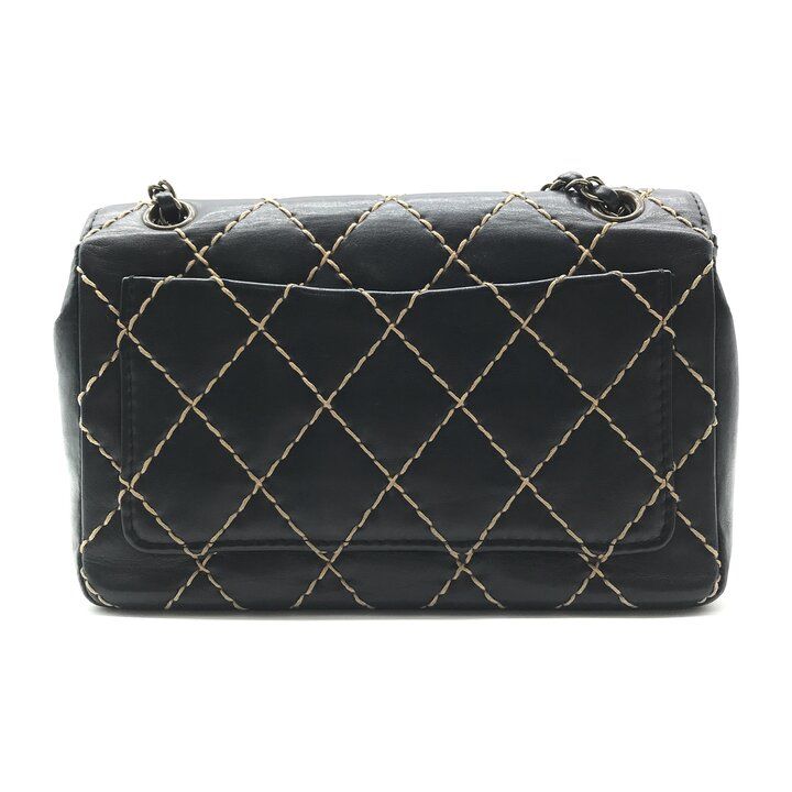 Chanel CC Logo Wild Stitch Chain Shoulder Bag Leather Black — view 2