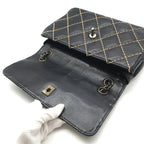Chanel CC Logo Wild Stitch Chain Shoulder Bag Leather Black — view 7