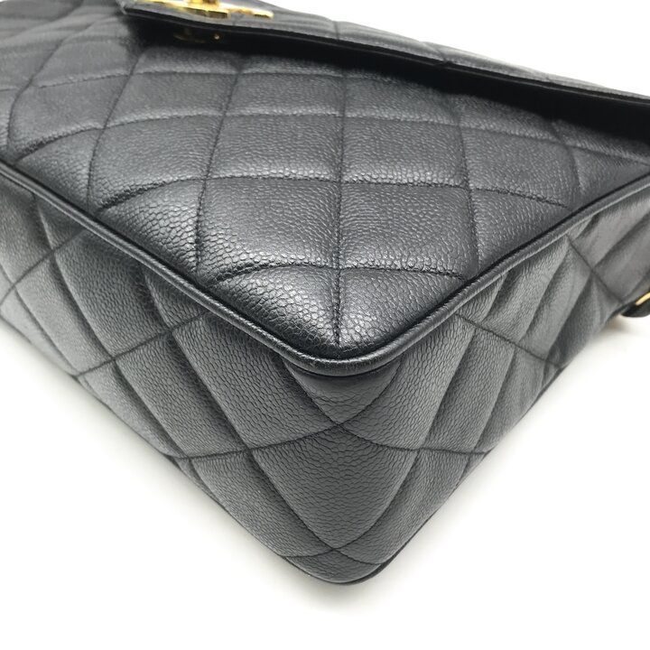 Chanel CC Logo Jumbo CC Quilted Chain Shoulder Bag Caviar Leather Black — view 6