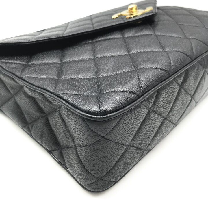 Chanel CC Logo Jumbo CC Quilted Chain Shoulder Bag Caviar Leather Black — view 5