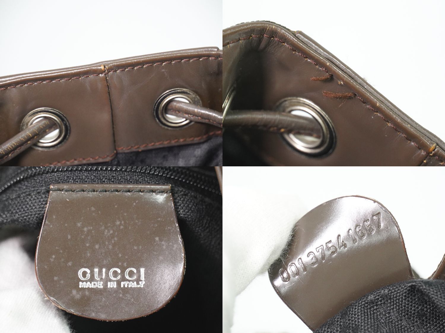 Gucci Bamboo Drawstring 2-Way Shoulder Bag Canvas Leather Brown — view 9