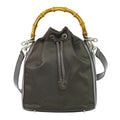 Gucci Bamboo Drawstring 2-Way Shoulder Bag Canvas Leather Brown