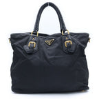 Prada Triangle Logo Tessuto Handbag Black