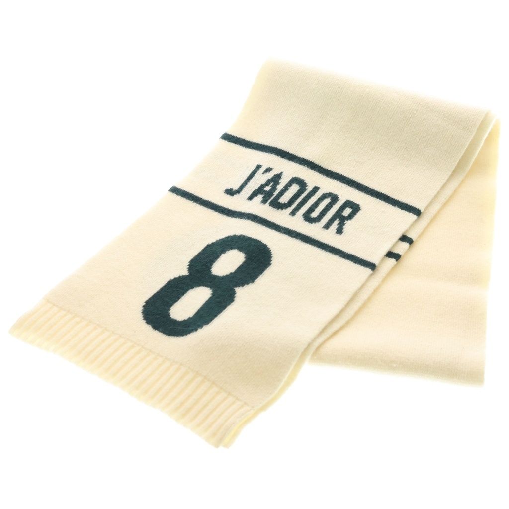 Dior J' 8 J'adior Logo Jacquard Cashmere Blend Wool Scarf Ivory