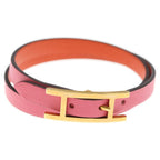 Hermes Behapi Double Tour Leather Strand Bracelet Gold Pink Orange — view 4