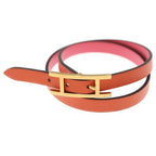 Hermes Behapi Double Tour Leather Strand Bracelet Gold Pink Orange — view 5