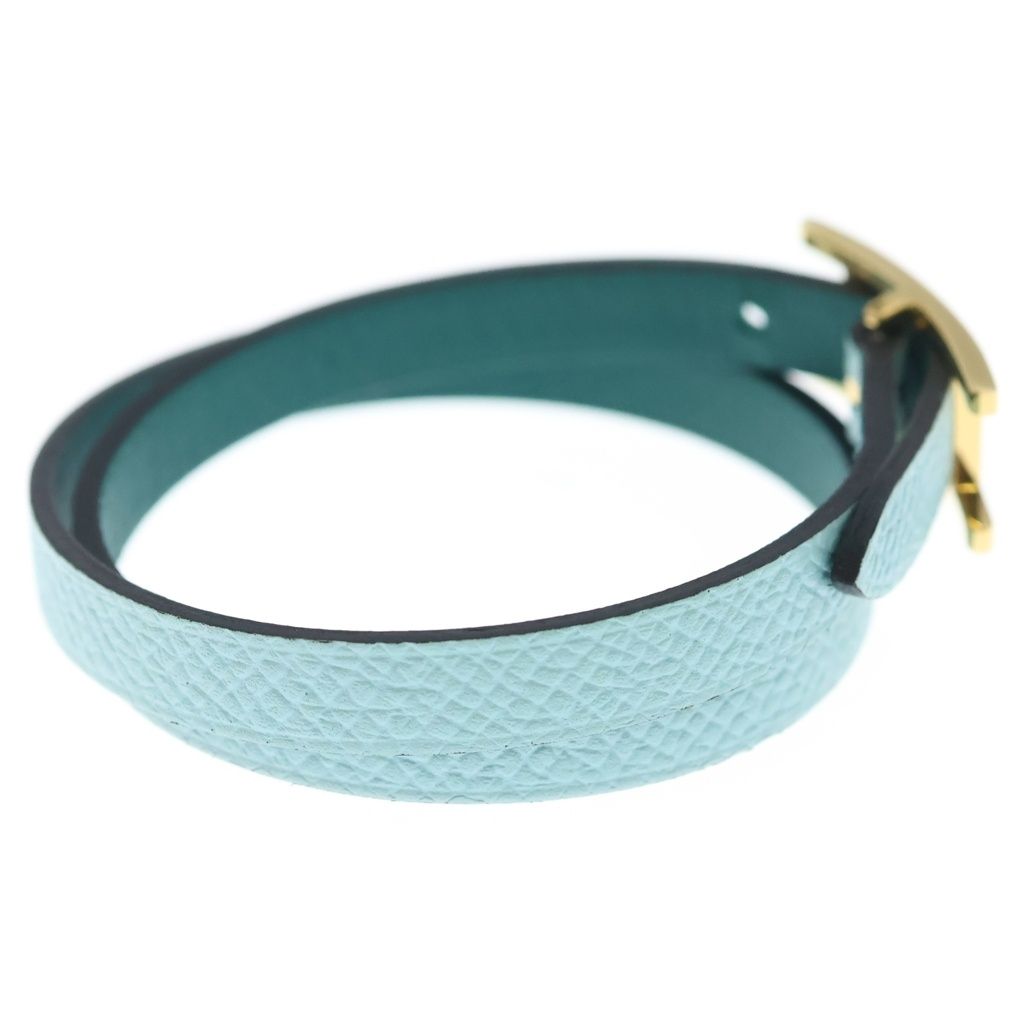 Hermes Behapi Double Tour Leather Strand Bracelet Gold Light Blue Green — view 3