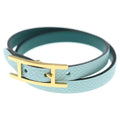 Hermes Behapi Double Tour Leather Strand Bracelet Gold Light Blue Green