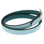 Hermes Behapi Double Tour Leather Strand Bracelet Silver Light Blue Green — view 3
