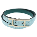 Hermes Behapi Double Tour Leather Strand Bracelet Silver Light Blue Green — view 4