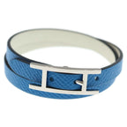 Hermes Behapi Double Tour Leather Strand Bracelet Silver Blue White — view 4