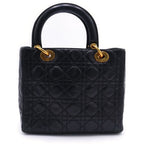 Dior Lady Quilted Bag Handbag Black Leather Gold — view 2