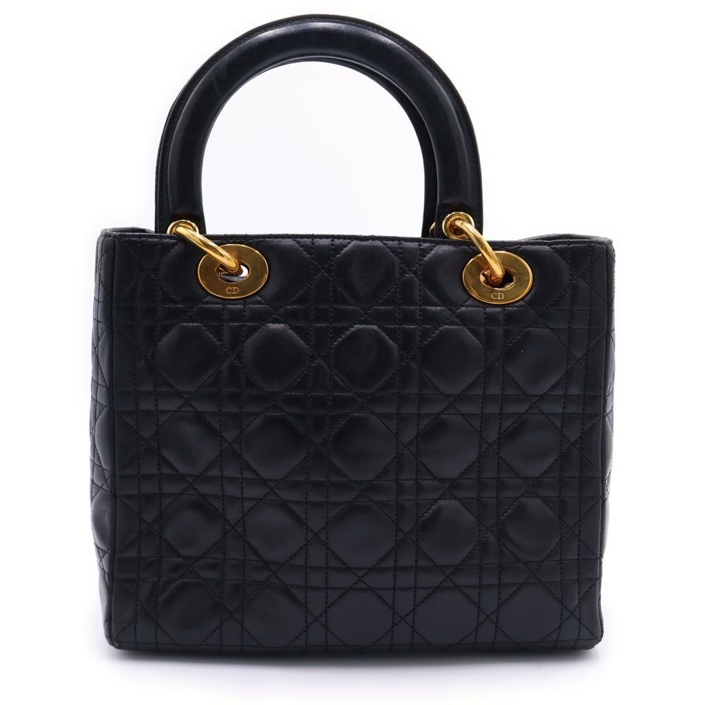 Dior Lady Quilted Bag Handbag Black Leather Gold — view 2