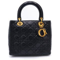 Dior Lady Quilted Bag Handbag Black Leather Gold