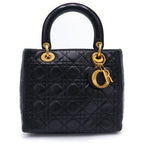 Dior Lady Quilted Bag Handbag Black Leather Gold