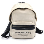 Saint Laurent Paris Ribe Goche Backpack Black Ivory Leather Canvas Silver