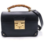 Gucci Padlock Bamboo Handle Paddle Lock Leather Shoulder Bag Black